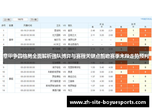 意甲争四格局全面解析强队博弈与赛程关键点前瞻赛季末段走势预判